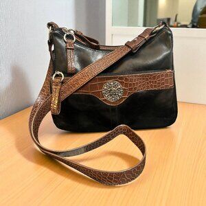 Giani Bernini Convertible Bag Black Glazed Leather Brown Moc Croc Trim Purse